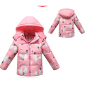 Hiver enfants 90% plume d&#39;oie manteau bleu rose enfants manteau d&#39;hiver en gros avec grand blanc imprimé